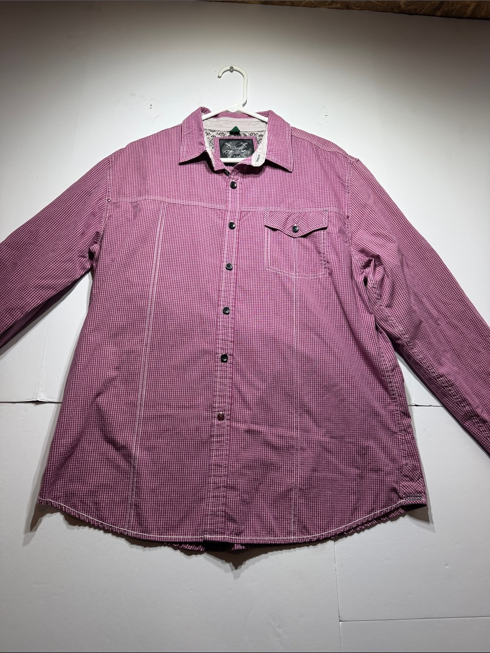 Drill clothing Y2K Men's Long-Sleeve Check Button-Up Shirt - Pink